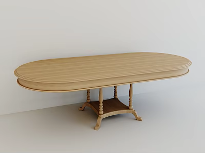 Oval Wooden Dining Table With Simple Design And Elegant Carved Legs 3d model