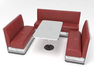 Red Leather Booth Seating Set With Light Colored Marble Table And Metal Base 3d model
