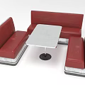 Red Leather Booth Seating Set With Light Colored Marble Table And Metal Base 3d model