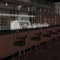 Modern Bar Interior Design With Wooden Counter Bar Stools And Hanging Wine Glasses