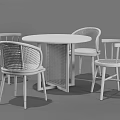 Modern Wooden Round Dining Table Set With Four Woven Backrest Chairs 3d model