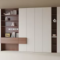 Modern White And Brown Bookcase With Multiple Storage Shelves And Decorative Items 3d model