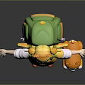Cute Blonde Girl in Yellow Green Outfit With Patterned Backpack and Small Fox Plush