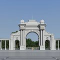 Classical White Entrance Gate With Arch Design Columns And Blue Sky Trees 3d model