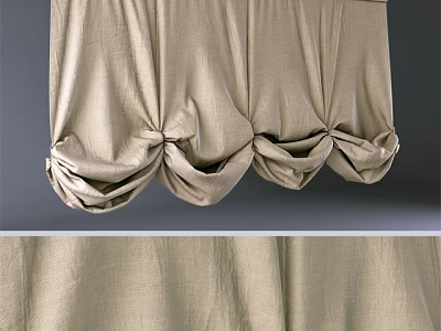 Beige Linen Curtain With Pleated Design And Knotted Bottom For Home Decor 3d model