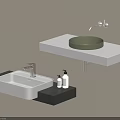 Modern White And Green Wall Mounted Washbasins With Black Gray Countertops And Soap Dispensers