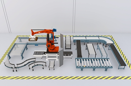 Conveyor belt production line logistics robot 3d model