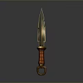 Ornate Ancient Dagger With Golden Blade Red Handle And Ring Decoration