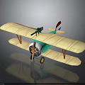 Vintage Biplane Toy With Cream Wings Green Body Red White Blue Tail And Propeller