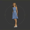 Woman In Blue Dress Standing On Gray Background With White Shoes