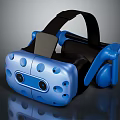 Blue VR Headset With Black Head Strap And Built In Headphones For Electronic Devices 3d model
