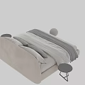 Modern Upholstered Double Bed With Headboard Pillows Bed Runner And Side Table 3d model