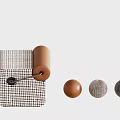 Modern Plaid Sofa Bench With Brown Cylindrical Accent And Textured Decorative Balls