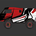 Modern Off Road Truck With Red Black White Geometric Design And Large Wheels