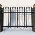 Building Exterior Wall Featuring Black Iron Gate And Stone Pillars With Golden Tops