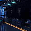 Modern Starry Sky Theme Bar Interior With Blue Lighting Black Walls And Leather Sofas 3d model