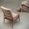 Modern Minimalist Armchair With Wooden Frame And Beige Linen Fabric For Living Room