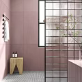 Modern Partition Interior Design With Metal Frame Geometric Pattern And Pink Wall 3d model