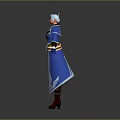 Fantasy Game Character With Blue White Hair Blue Robe Silver Decor Brown Belt And Boots