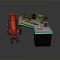 Gaming Setup Featuring Ergonomic Chair Curved Monitors And RGB Desk Lighting