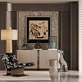 Modern Entryway Cabinet And Side Cabinet With Artwork Table Lamp And Decorative Vase