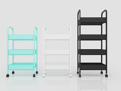 Light Blue White Black Mobile Shelving Units with Multiple Tiers and Wheels 3d model