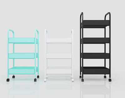 Light Blue White Black Mobile Shelving Units with Multiple Tiers and Wheels 3d model