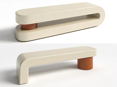 Modern Beige Public Chair With Curved Structure And Brown Support Bases 3d model
