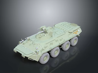 Light Green Armored Military Vehicle With Six Wheels And Turret Structure 3d model