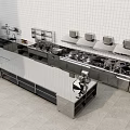 Commercial Kitchen Interior With Stainless Steel Worktables Range Hoods Sinks And Cabinets