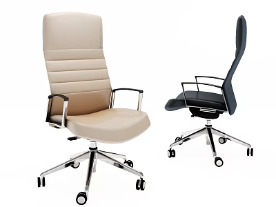 Beige And Black Leather Office Chairs With High Back Metal Armrests And Wheels 3d model