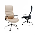 Beige And Black Leather Office Chairs With High Back Metal Armrests And Wheels