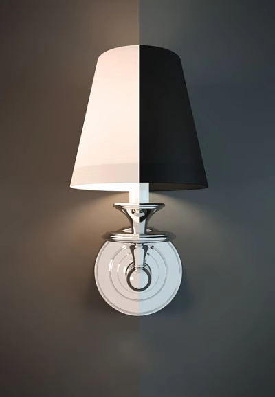 Modern Wall Sconce With Black And White Lampshade Transparent Base And Silver Metal Parts 3d model