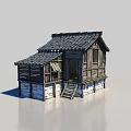 Traditional Wooden House With Tile Roof Stone Base Steps And Windows
