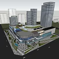 Modern Commercial Complex With High Rise Buildings Glass Facade And Urban Pedestrian Areas