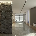 Stylish Luggage Store with Colorful Suitcases Yellow Blue White Stone Wall Decor and Bright Interior