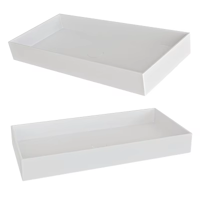 Modern White Ceramic Square Bathroom Basin With Smooth Surface And Countertop Design 3d model