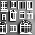 Various Window Designs With Different Styles And White Frames For Home Decor 3d model