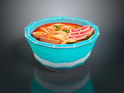 Delicious Ramen In Blue Bowl With Noodles Sliced Pork Egg And Green Onions 3d model