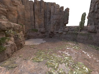 Natural Rocky Cliff Landscape With Green Moss And Wild Vegetation 3d model