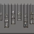 Modern Minimalist Shelving Units With Metal Frames Wood Shelves And Decorative Sculptures Vases Plants