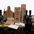 Essential Kitchenware Set With Wooden Cutting Board Olive Oil Bottles Pasta Boxes And Spice Jars