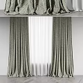 Dark Green Pleated Curtains With White Sheer Layer And Top Valance Design