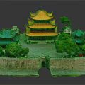 Ancient Chinese Architecture With Yellow Multi Tiered Roof Green Roof Buildings And Stone Walls