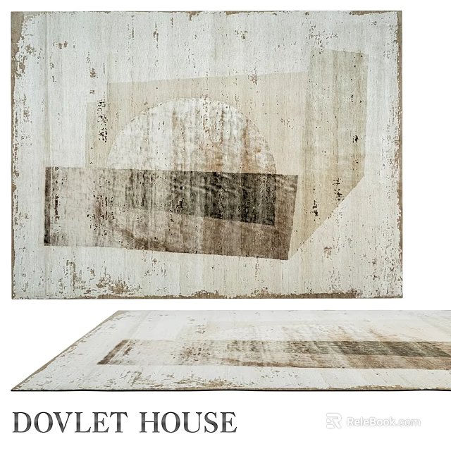 Square Rug With Abstract Geometric Pattern And Distressed Texture In Beige Brown Tones 3d model 