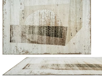 Square Rug With Abstract Geometric Pattern And Distressed Texture In Beige Brown Tones 3d model