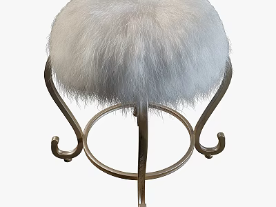 Elegant Faux Fur Stool With Curved Metal Frame And White Seat Design 3d model
