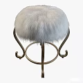 Elegant Faux Fur Stool With Curved Metal Frame And White Seat Design