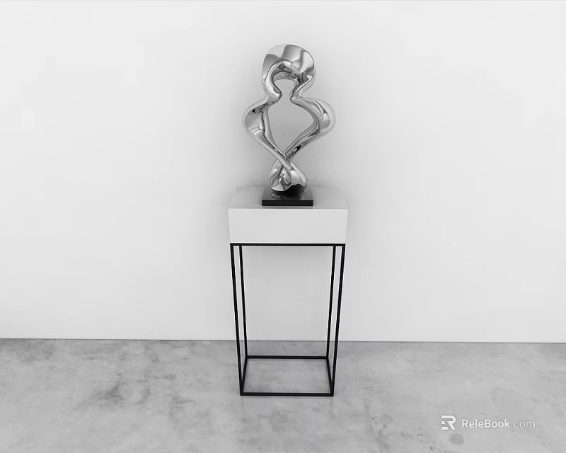 Modern Coffee Table With Black Metal Frame And White Marble Top Featuring Sculpture 3d model 