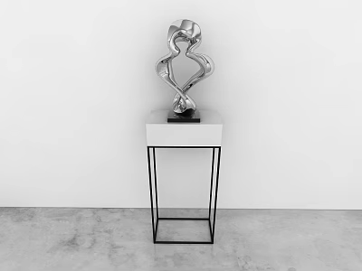 Modern Coffee Table With Black Metal Frame And White Marble Top Featuring Sculpture 3d model